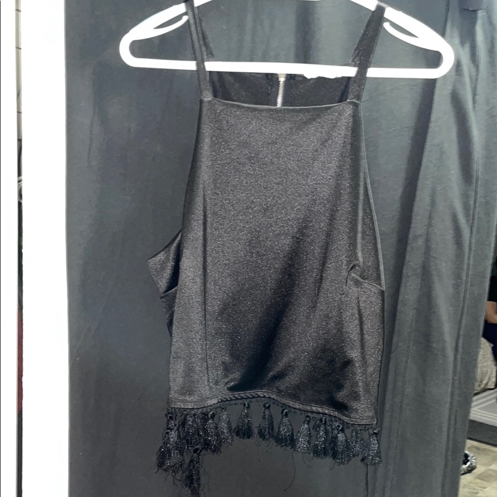 Black Tassel Hem Tank Top